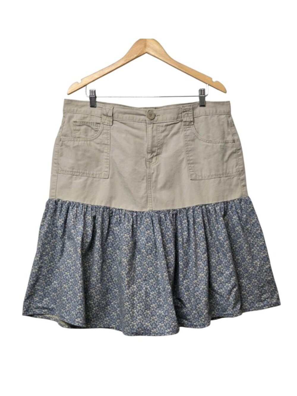 Vintage Hydraulic Khaki Cargo Ruffle Skirt Size 17/18 Mixed Media Y2K Boho Indie